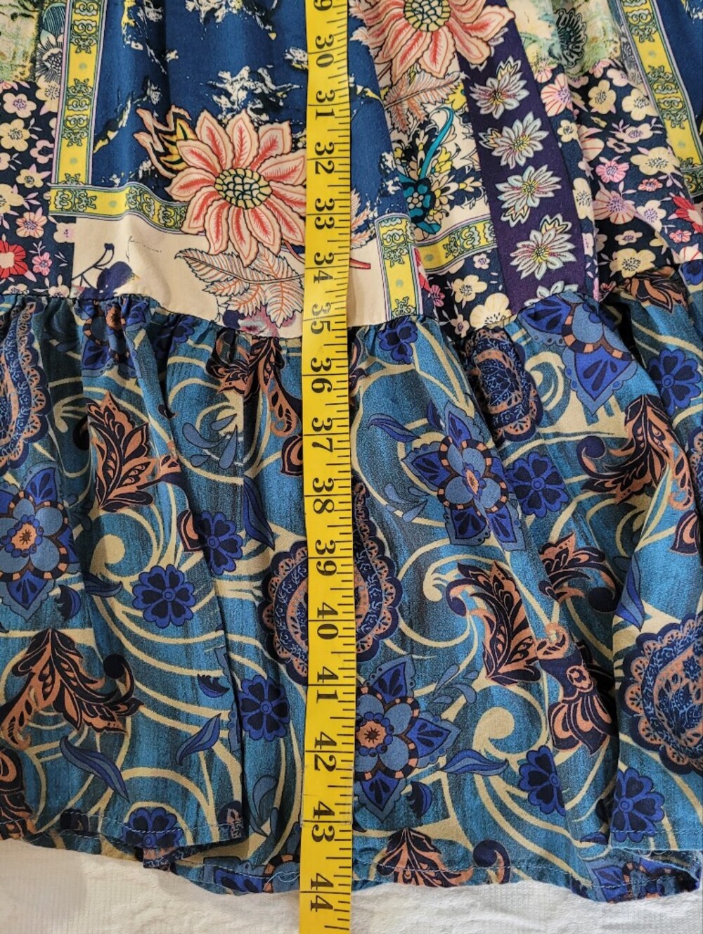 GiGiO Midnight Blue Mixed Print Tiered Floral Paisley Peasant Midi Dress Small - Picture 12 of 12
